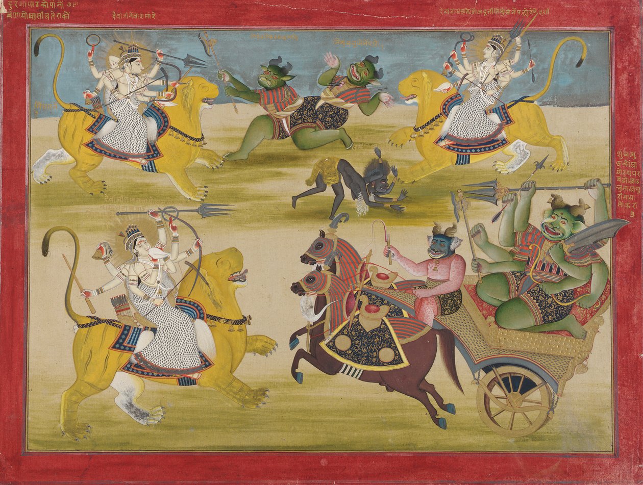 Durga bojující s Rakhasovou šungou a nišungou, od Devi Mahatmya od Unknown artist
