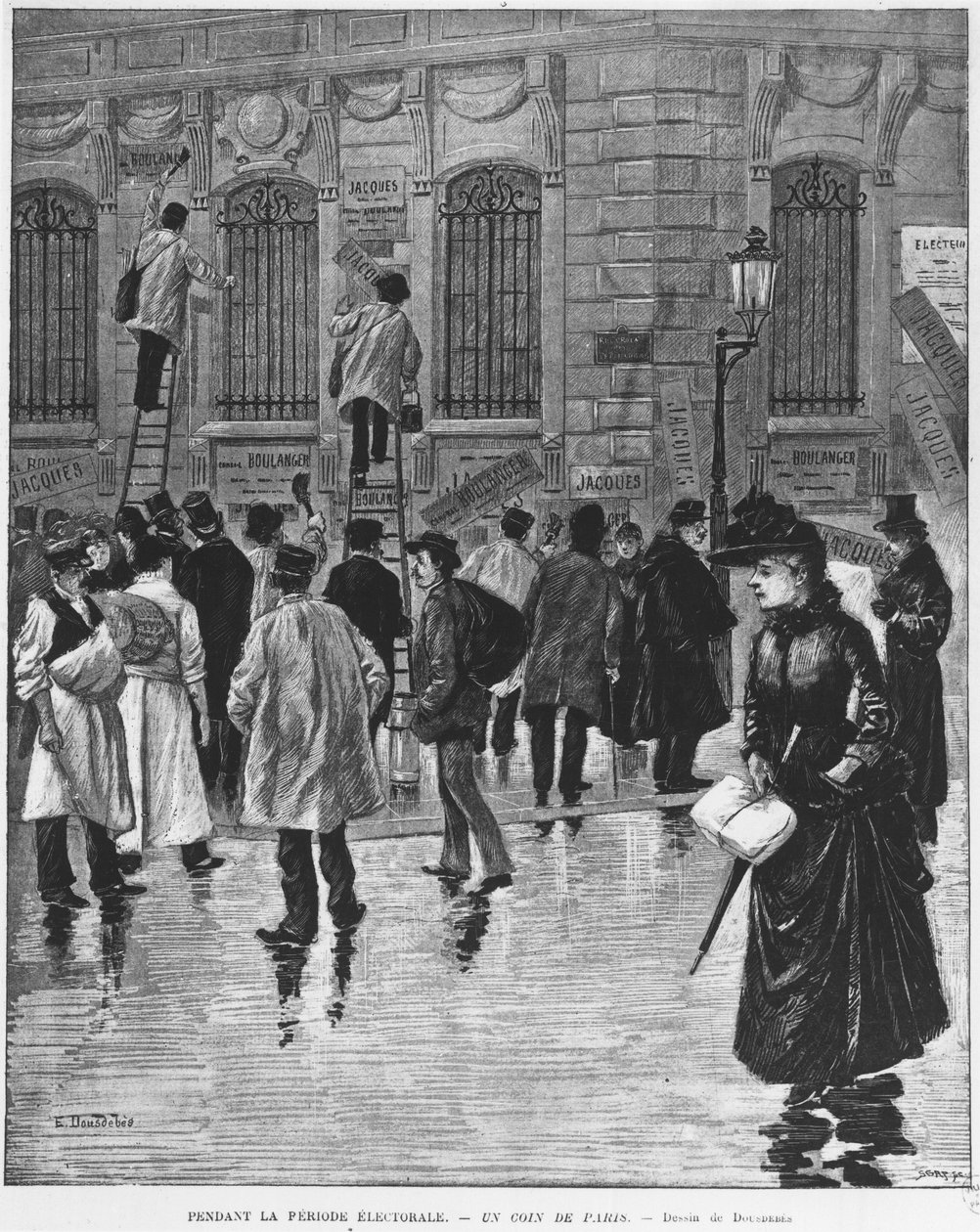 Během volebního období v Paříži; polepy plakátů při volbách 27. ledna 1889, které vyvrcholily pekařskou kampaní - Musee Carnavalet. od Unknown artist