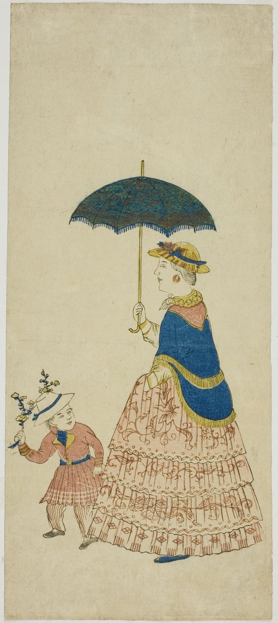 Holandská dáma nesoucí slunečník s malým chlapcem 阿蘭陀婦人と子供 (Orando fujin to kodo mo) od Unknown artist