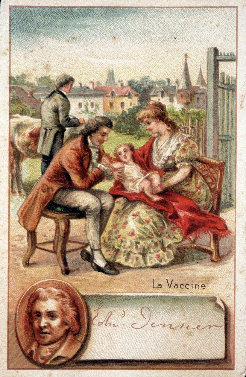 Edward Jenner (1749-1823), anglický lékař, naočkuje dítěti virus neštovic v roce 1796. od Unknown artist