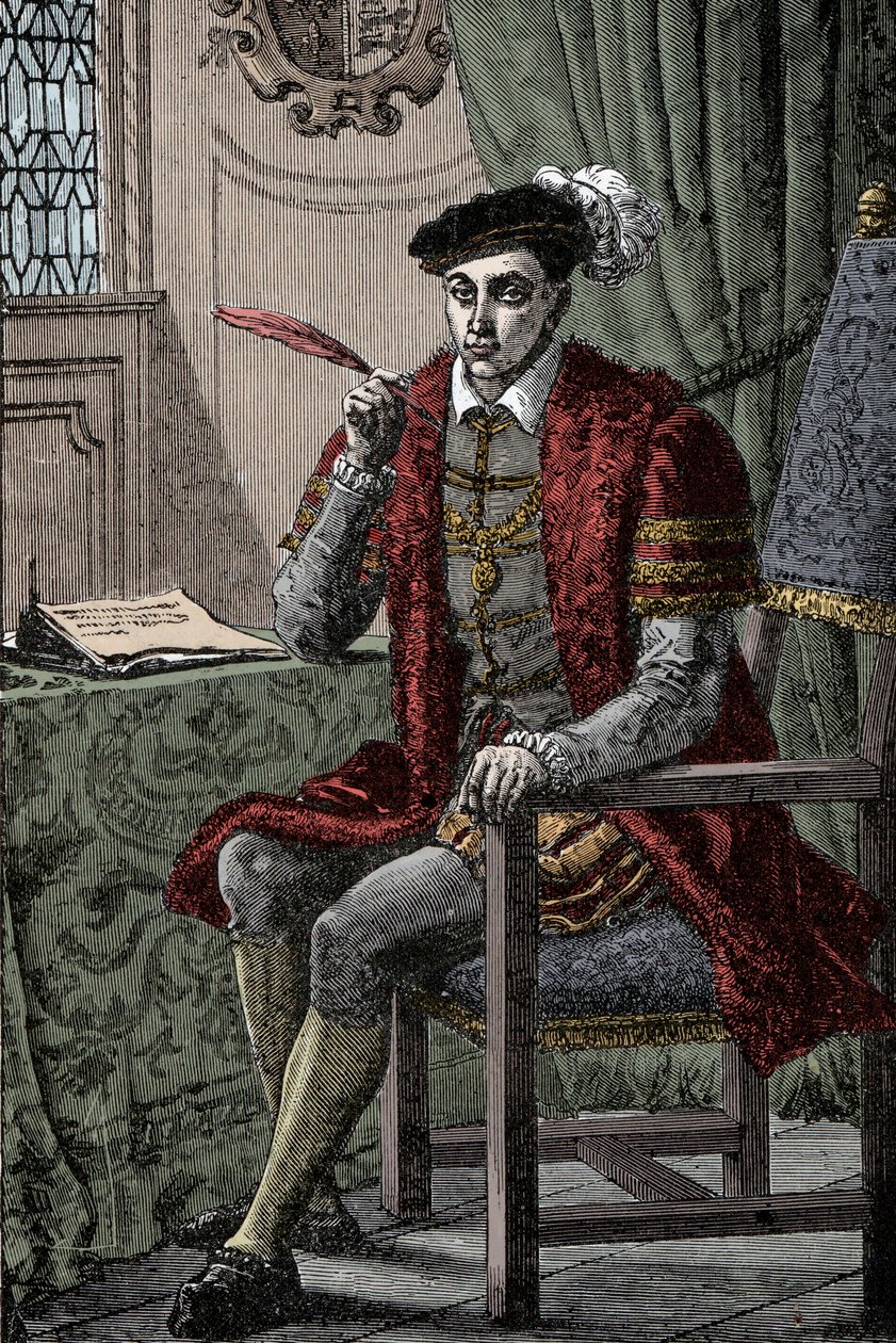 Edward VI. psal svůj žurnál - Král Edward VI. (1537-1553) psal svůj žurnál od Unknown artist