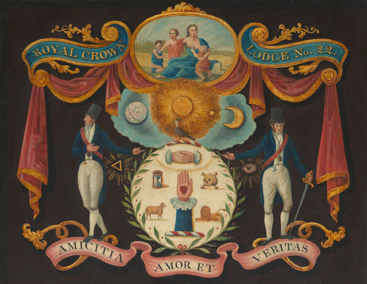 Znaky lóže Royal Crown č. 22, asi 1810-15 (olej na desce) od Unknown artist
