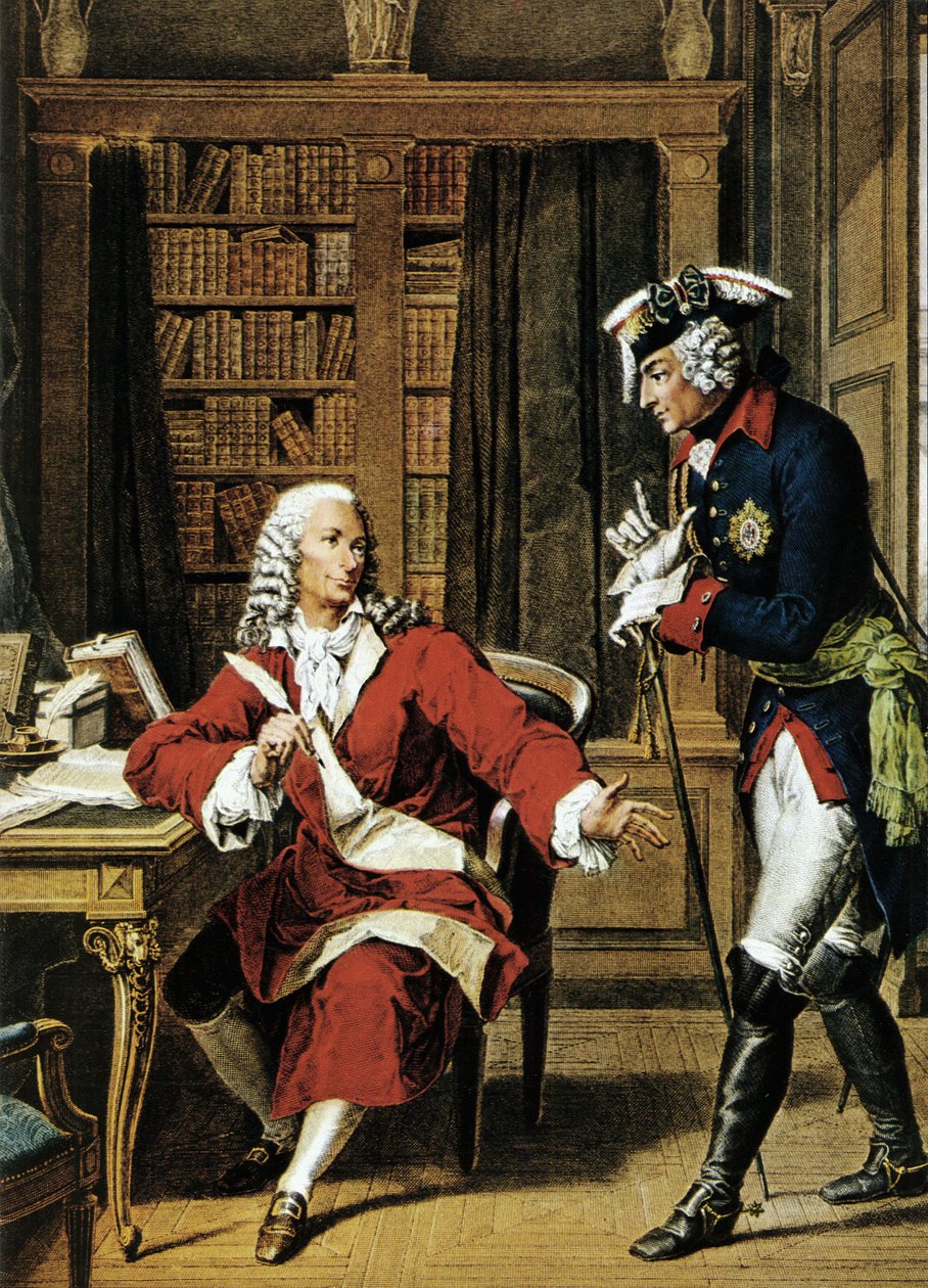 Císař Fridrich II. Veliký (1712 - 1786) navštíví filozofa Voltaira (1694 - 1778). Lept 18. století. od Unknown artist