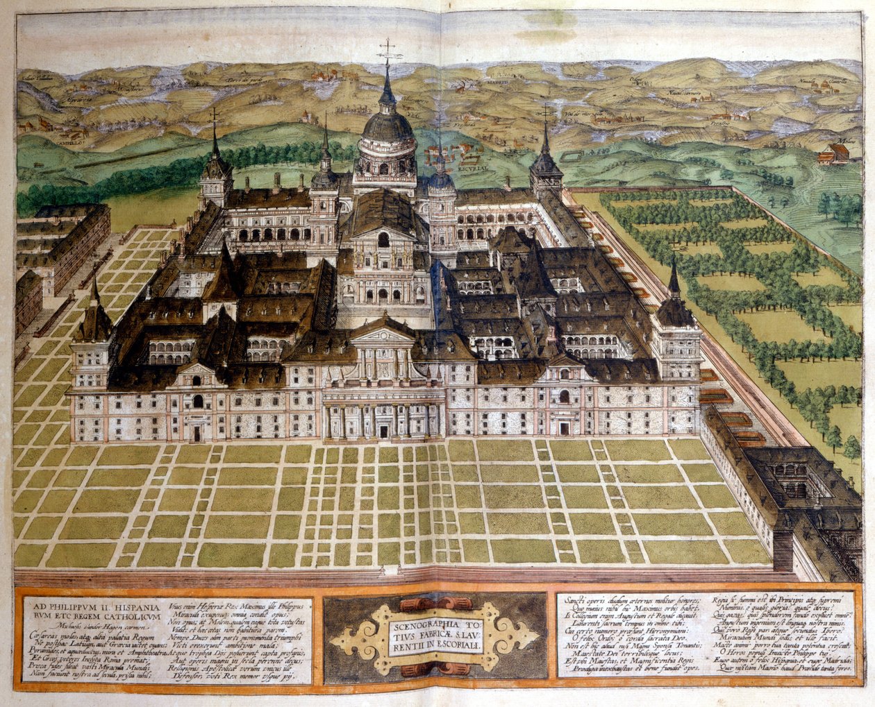 Rytina představující palác Escorial nebo Escorial ve Španělsku. sd. 17. století. od Unknown artist