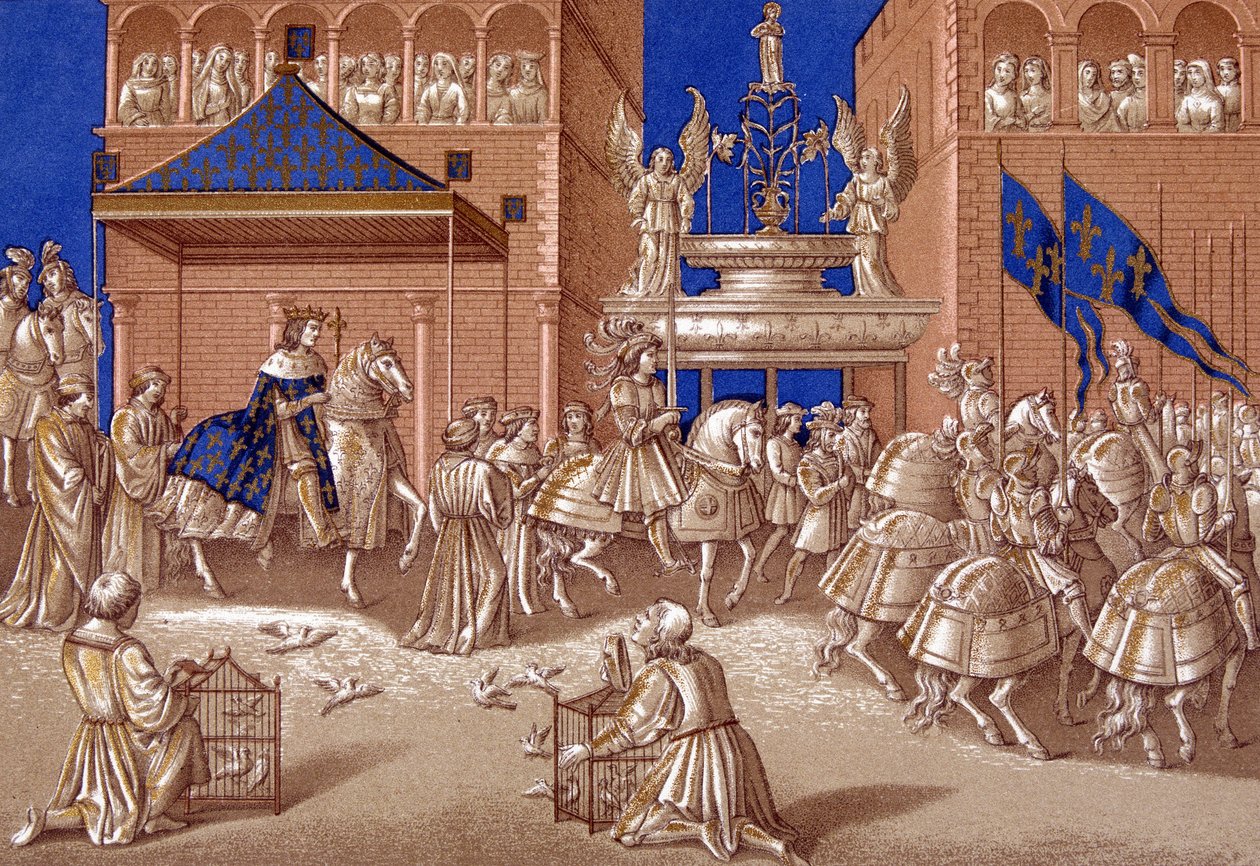 Vstup Karla VII (1403-1461) do Paříže. Chromolitografie 19. století. od Unknown artist
