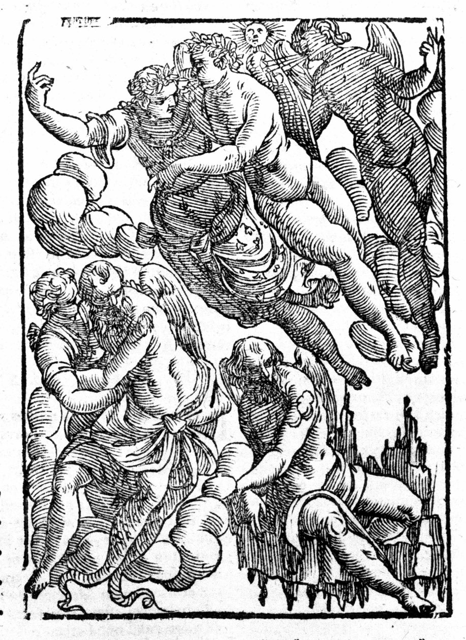 Eole (vpravo dole) a větry. "Mytologie a bajky" dává hrabě Natalia. Padova 1677 od Unknown artist