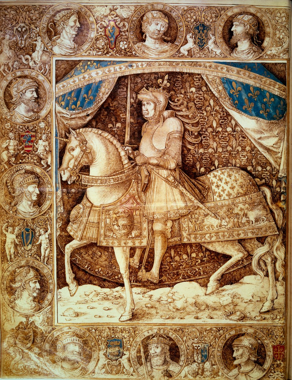 Jezdecký portrét Ludvíka XII. (1462 - 1515), francouzského krále. Miniatura v „“kronikách“, Folio 1v, od Enguerranda de Monstrelet (1390? -1453), v.1510. Paris BN od Unknown artist