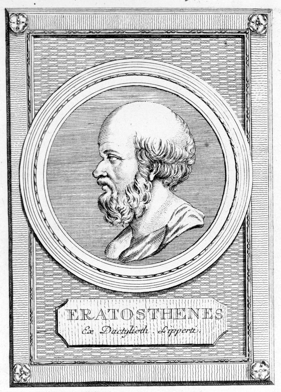 Eratosthenes (275 př. n. l. - 195 př. n. l.) matematik, astronom, geograf a básník. Portrét poté: „Galerie starých Řeků a Římanů“, sv. II. Poschiavo 1784. od Unknown artist
