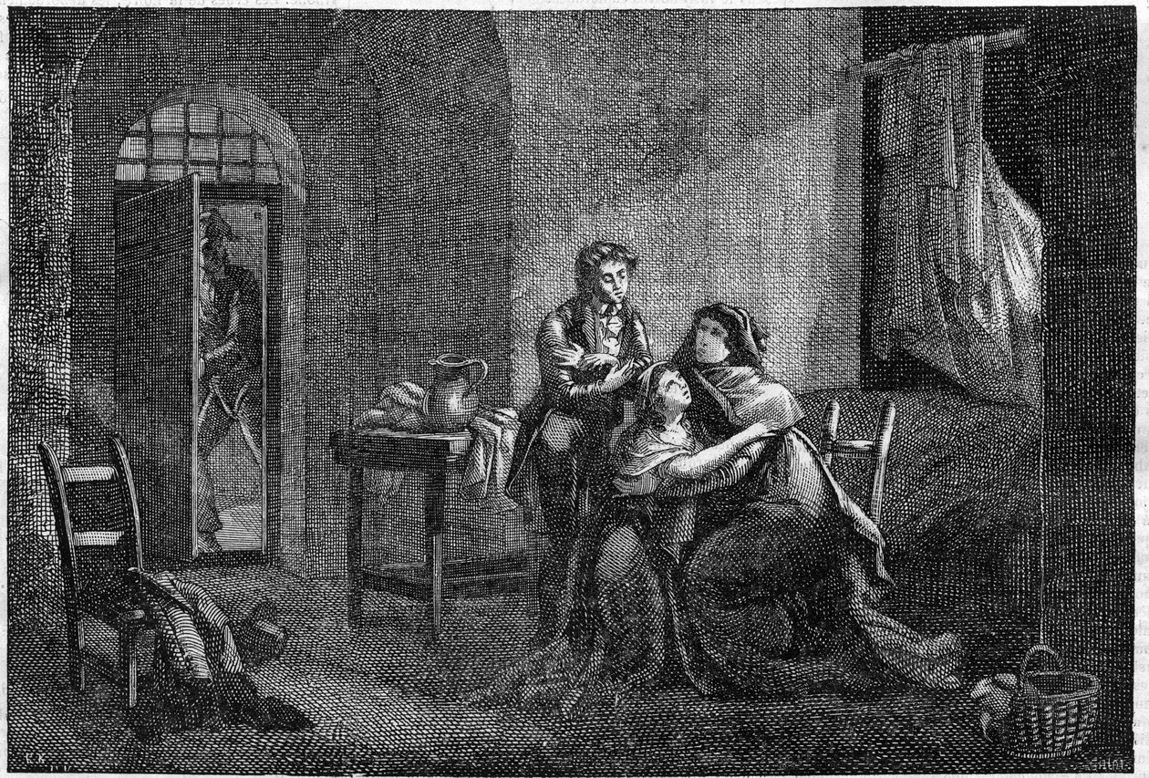 Eugene a Hortense Beauharnaisovi utěšují svou matku Josephine de Beauharnais ve svém vězení (Prison des Carmes) od Unknown artist