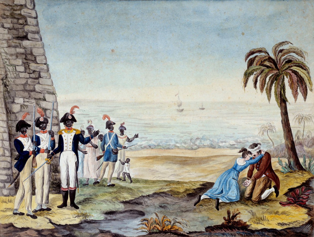 Poprava osadníka: Poprava osadníka během povstání v Santo Domingu (Střední Amerika, Antily) v roce 1791. Rytina 18. století. Chartres, Muzeum výtvarných umění od Unknown artist