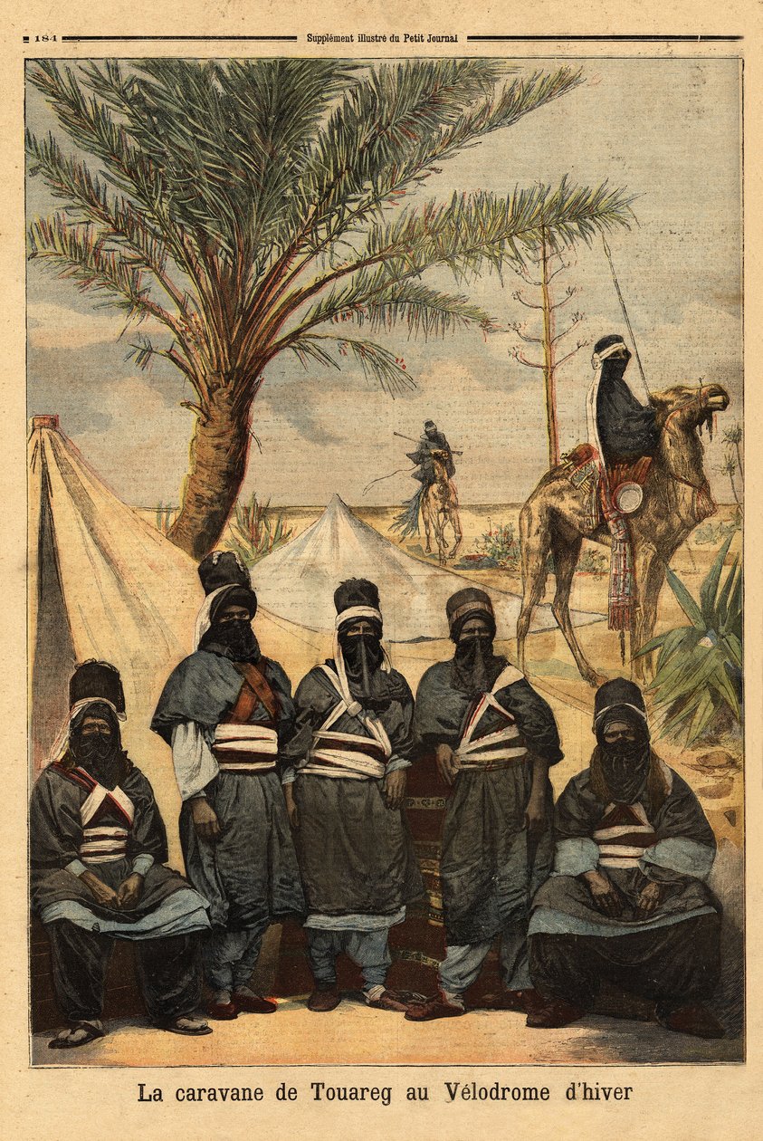 Výstava karavanu Touareg na zimním velodromu. Rytina v „“ Le petit journal“ 6. 4. 1894. Selva sbírka. od Unknown artist