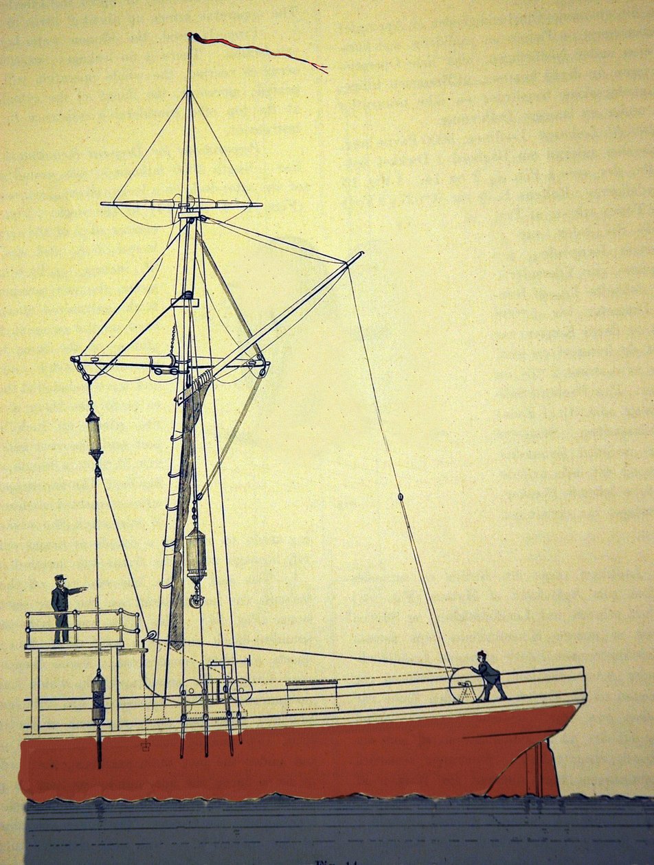 Expedice Voeringen, první norské expedice v severním Atlantiku kolem 1876-1878. Pohled na kladkový systém pro sondování mořských hloubek. cca 1878 od Unknown artist