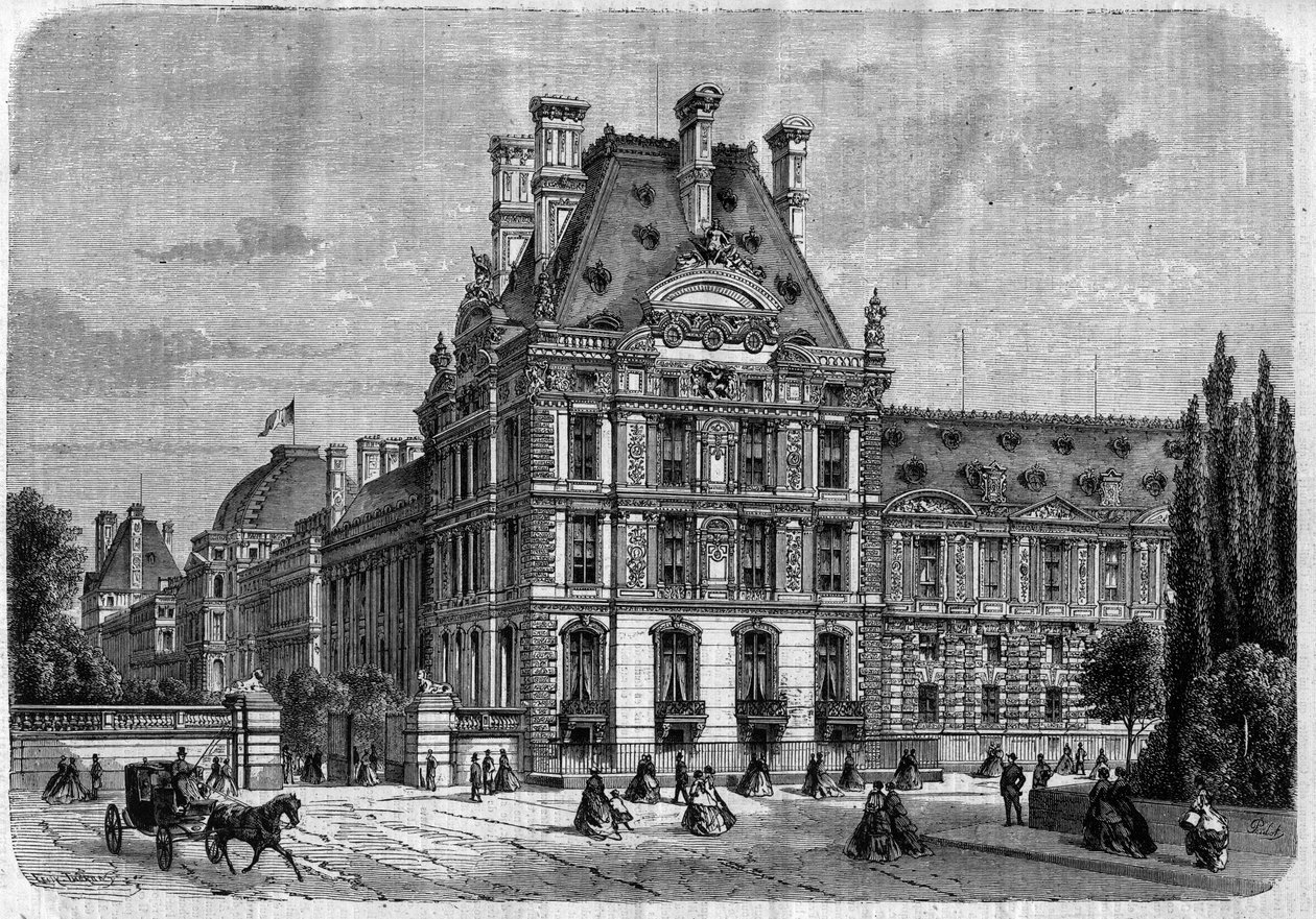 Vnější pohled na Pavillon de Flore, Palais des Tuileries a Galerii du bord de l
