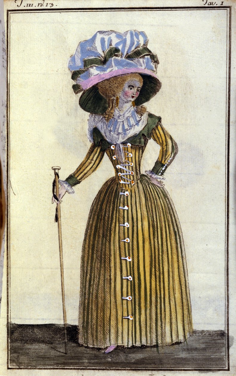 Móda: elegantní mladá žena s holí. 1787 od Unknown artist