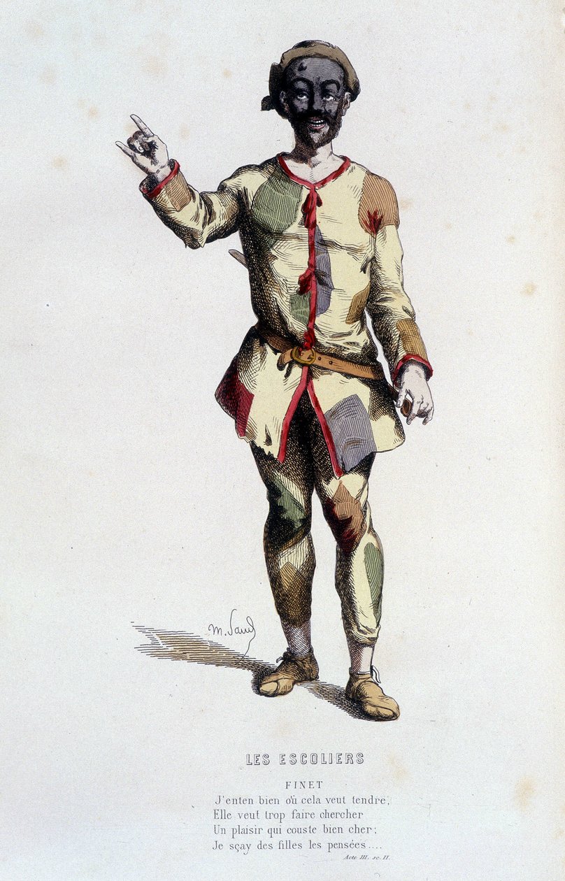 Finet v „“les escolliers““ (od Françoise Perrina 1533-1606), v „“le Theatre francais au 16 eme et 17 eme ecle anterieur à Moliere““ od Edouarda Fourniera. od Unknown artist