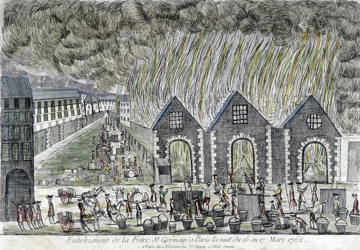 Požár veletrhu Saint Germain v Paříži v roce 1762. od Unknown artist