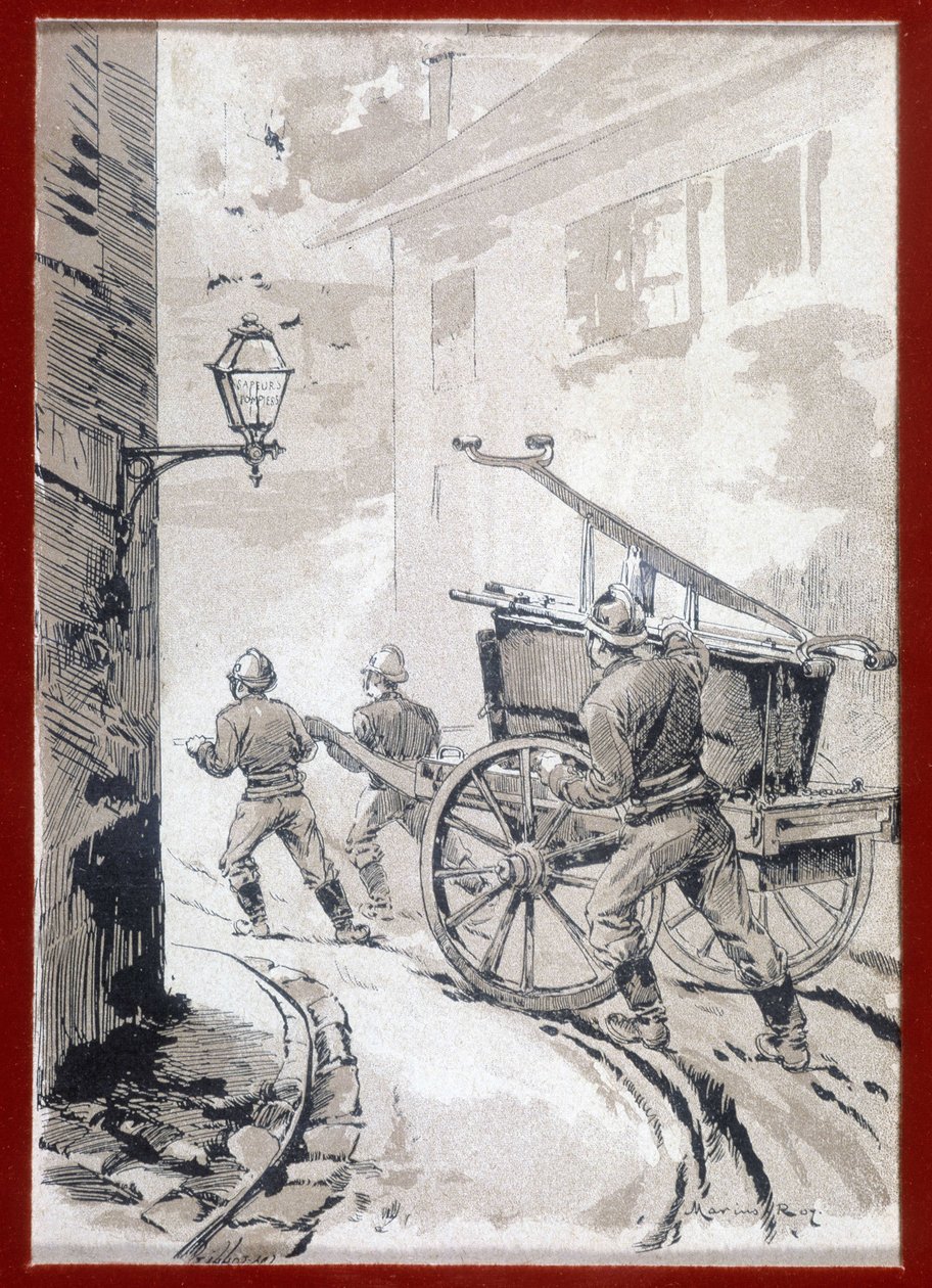 Hasiči: výjezd stanoviště - grav., n.d. od Unknown artist