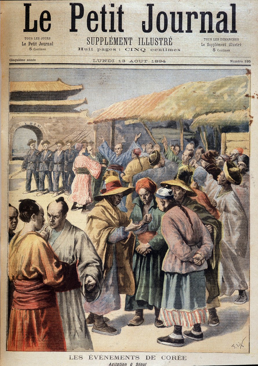 První čínsko-japonská válka – události Kree: Neklid v Soulu (před čínsko-japonskou válkou). Obálka „“Le petit Journal““ z 13. srpna od Unknown artist