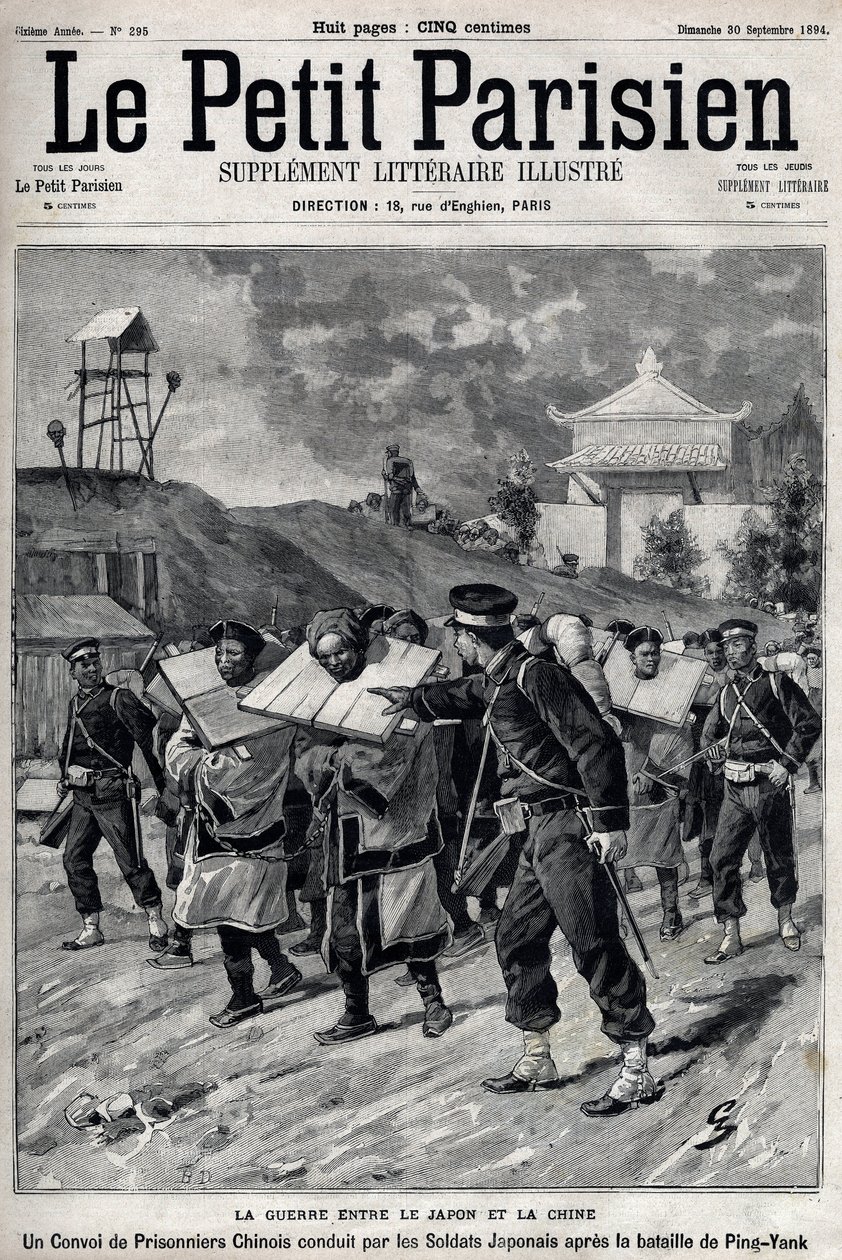 První čínsko-japonská válka – čínsko-japonská válka (1894-1895): Konvoj čínských zajatců vedený japonskými vojáky po bitvě u Pchjongjangu 15. a 16. září od Unknown artist