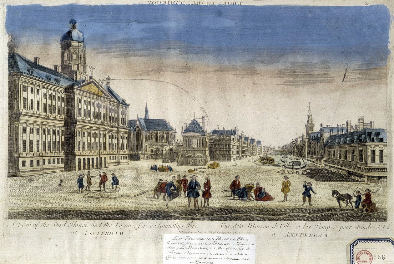 První požární čerpadla před amsterdamskou radnicí - optický pohled od Unknown artist