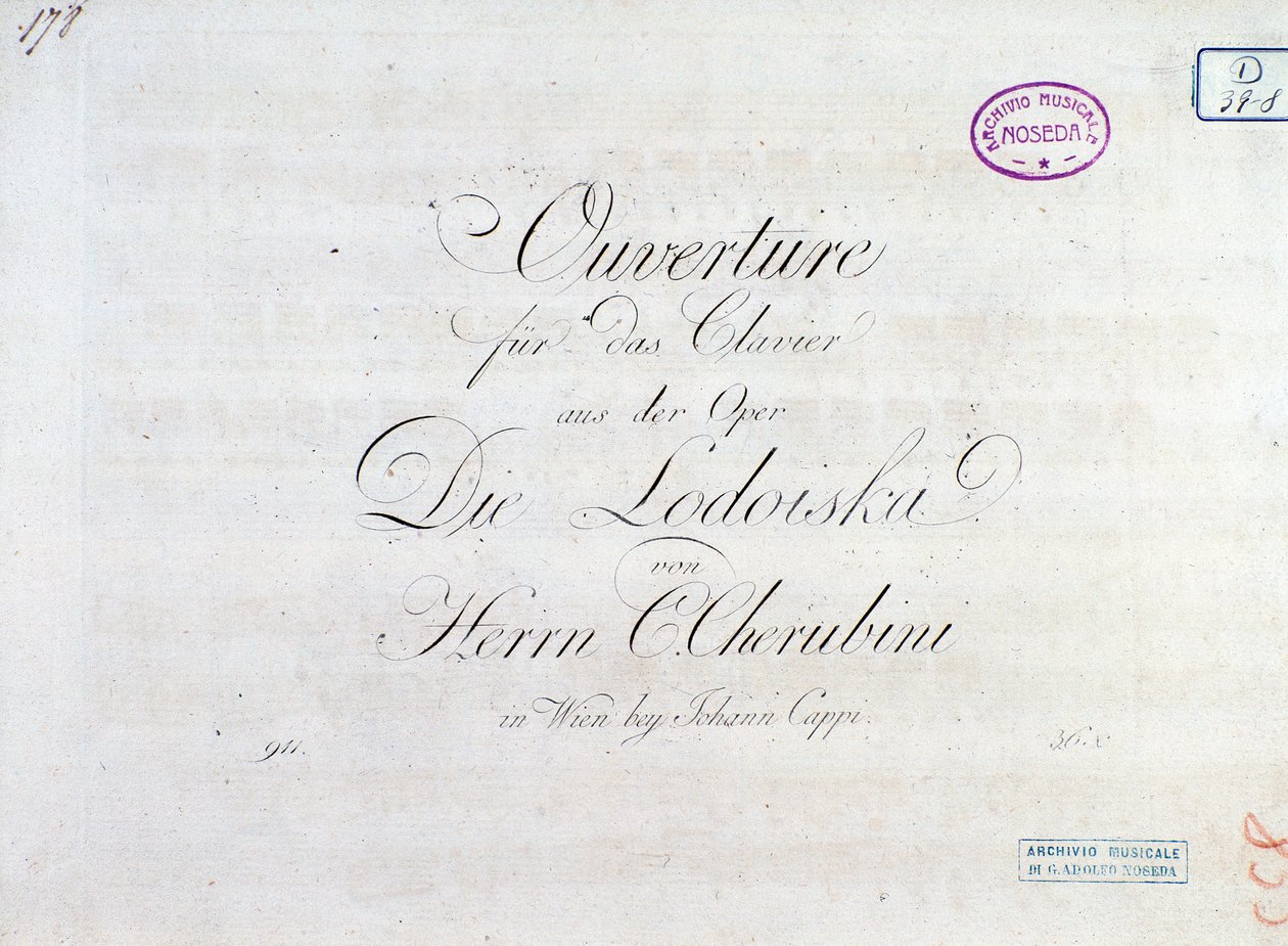První strana partitury předehry pro pianoforte z opery „“Lodoiska”” od Luigiho Cherubiniho od Unknown artist