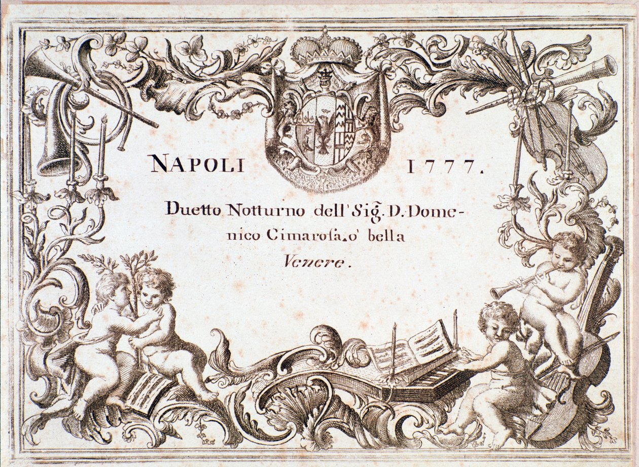 První strana hudební partitury O bella venere, in Armida imaginaria od Domenica Cimarosa, kolem roku 1777 od Unknown artist