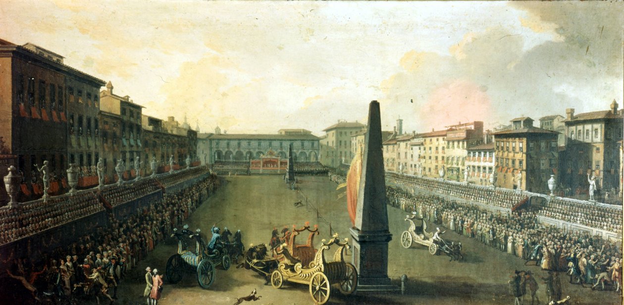 Florencie, show na náměstí Santa Croce. Olej na plátně od Unknown artist