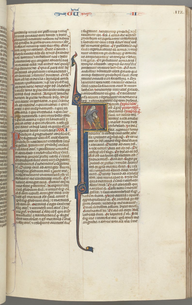 Fol. 112r, Králové II, historizovaná iniciála F, stětí Amálečana od Unknown artist