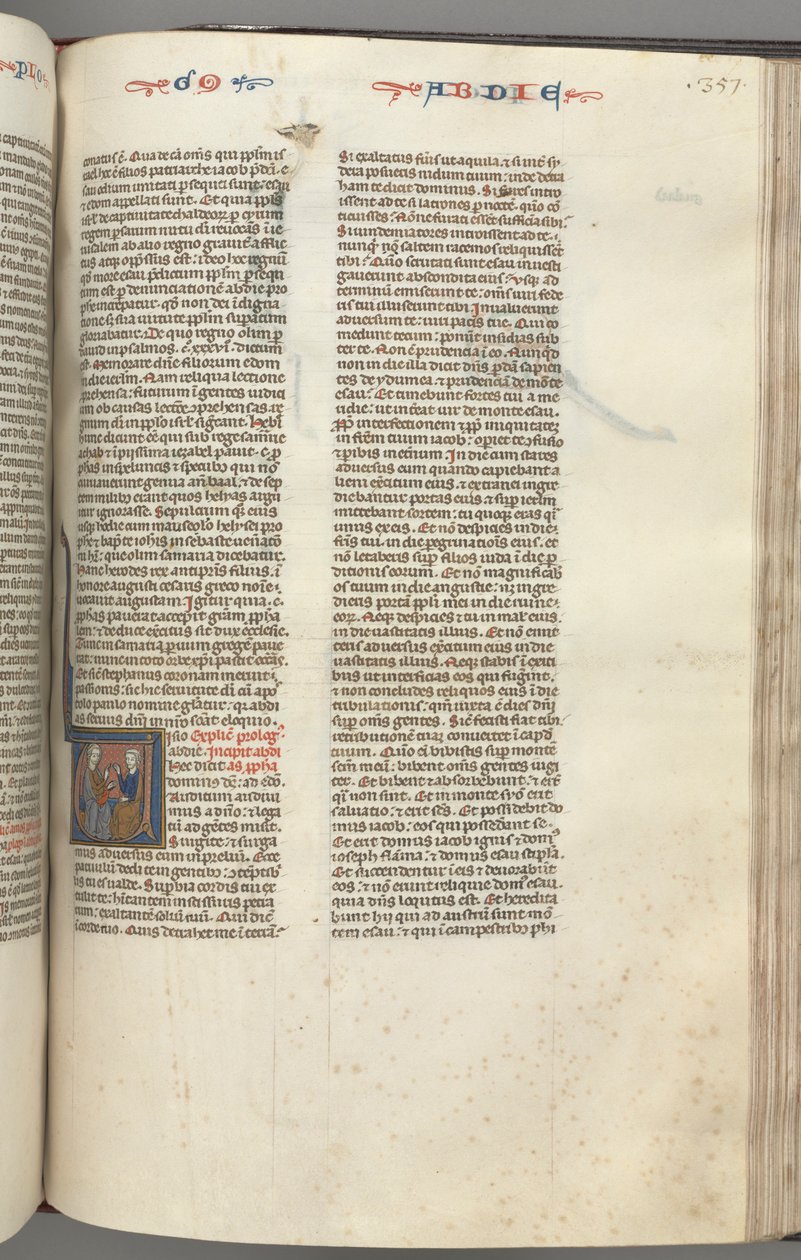 Fol. 357r, Obadiáš, historizovaná iniciála V, Obadiáš a Žid v diskusi od Unknown artist