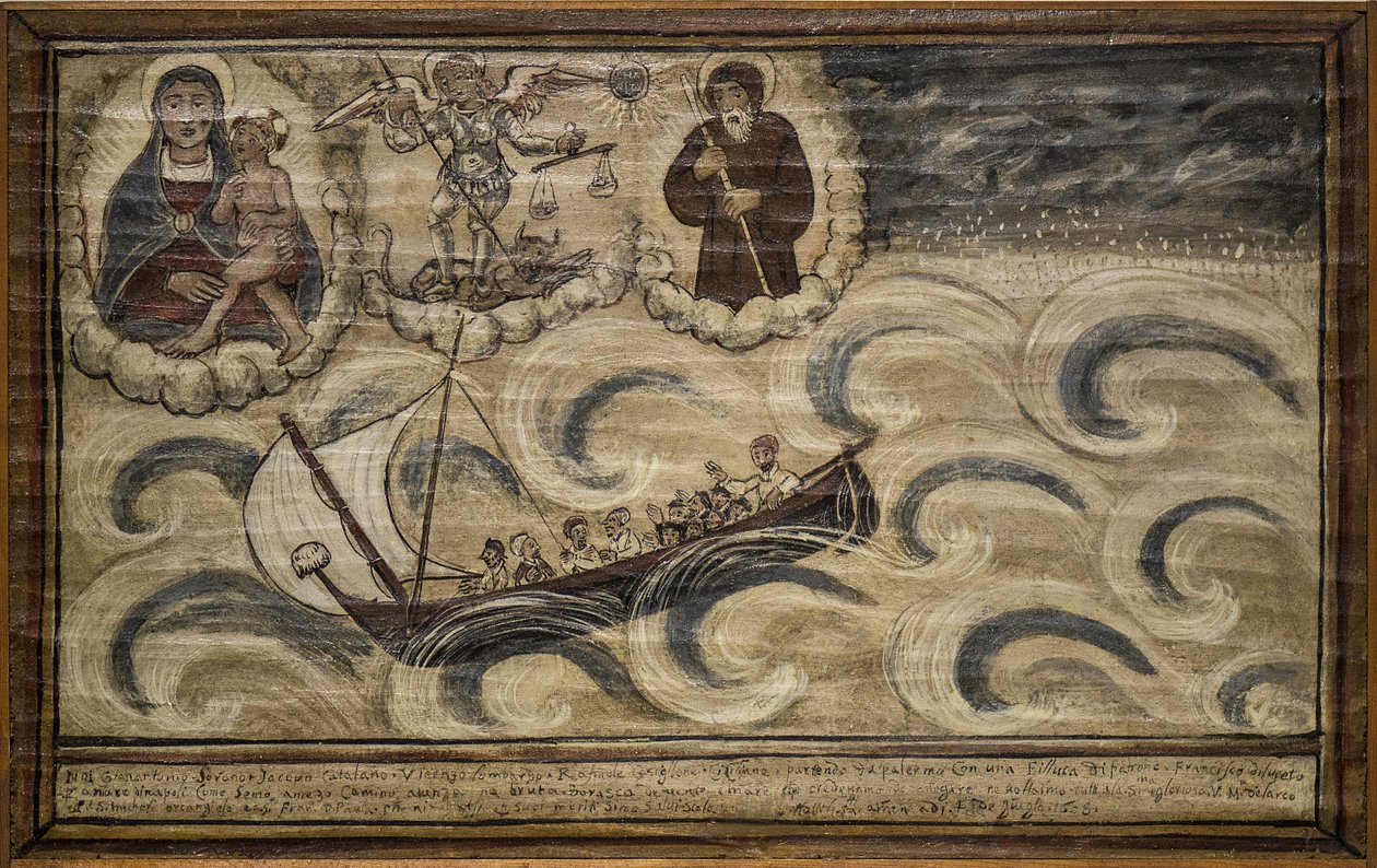 Bývalý voto (ex voto) námořník, oblíbená nabídka jako slib oddanosti a vděčnosti námořníka, který přežil nebezpečí moře, pocházející z kostela Carmine, Torre del Greco, poblíž Neapole od Unknown artist