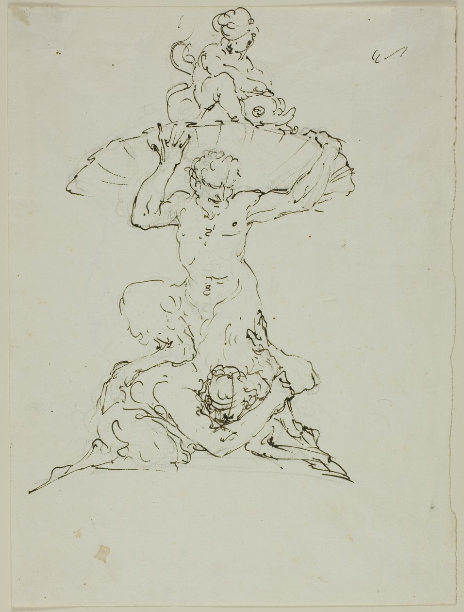 Kašna se satyrem a puttem (recto); Punchinello (verso) od Unknown artist