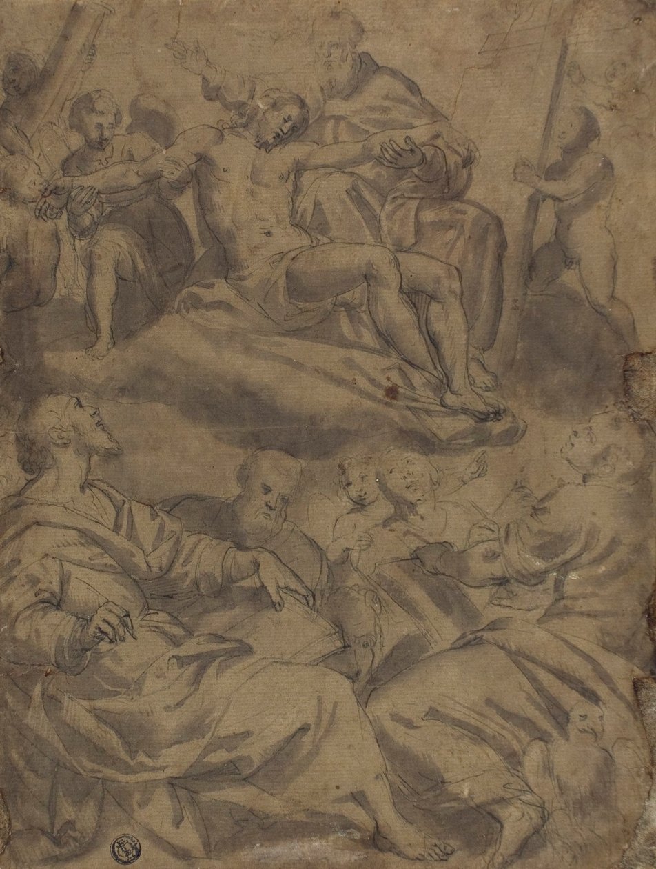 Čtyři evangelisté a vidění Boha držícího mrtvého Krista s nástroji umučení od Unknown artist