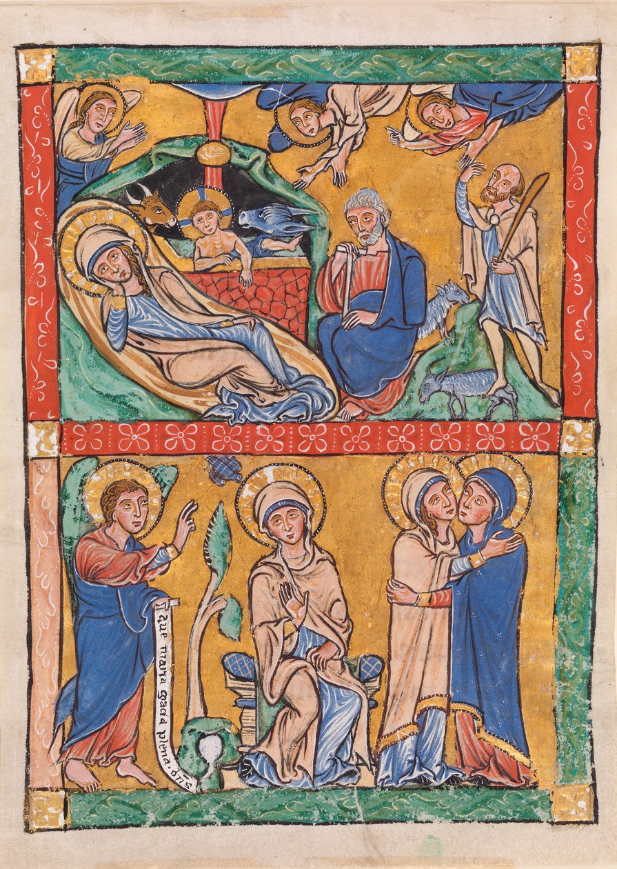 Čtyři novozákonní scény: Zvěstování a Navštívení (níže); Narození a Zvěstování pastýři (výše) od Unknown artist