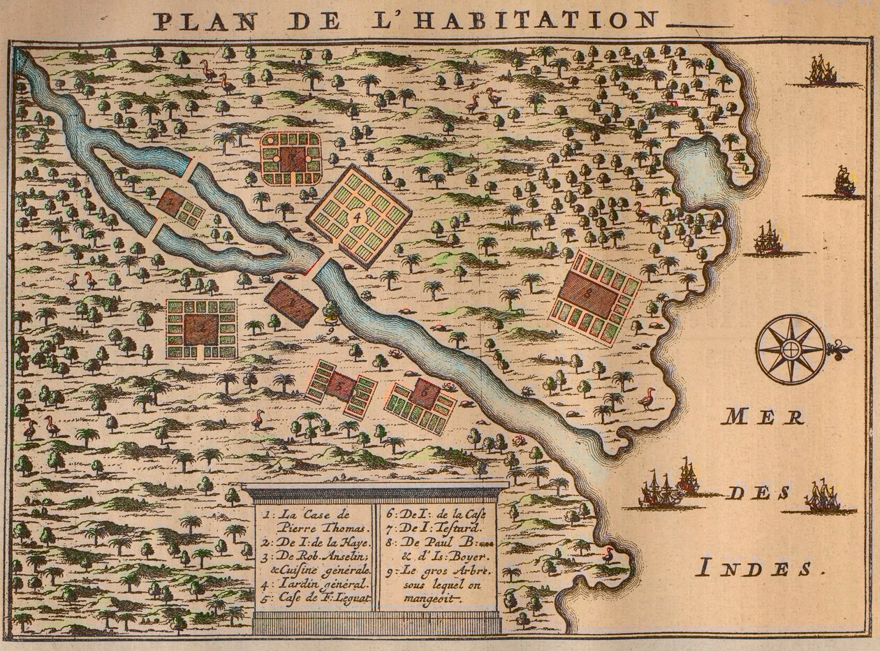 Mapa Francoise Leguata jeho osady na Rodrigues - Le plan de l