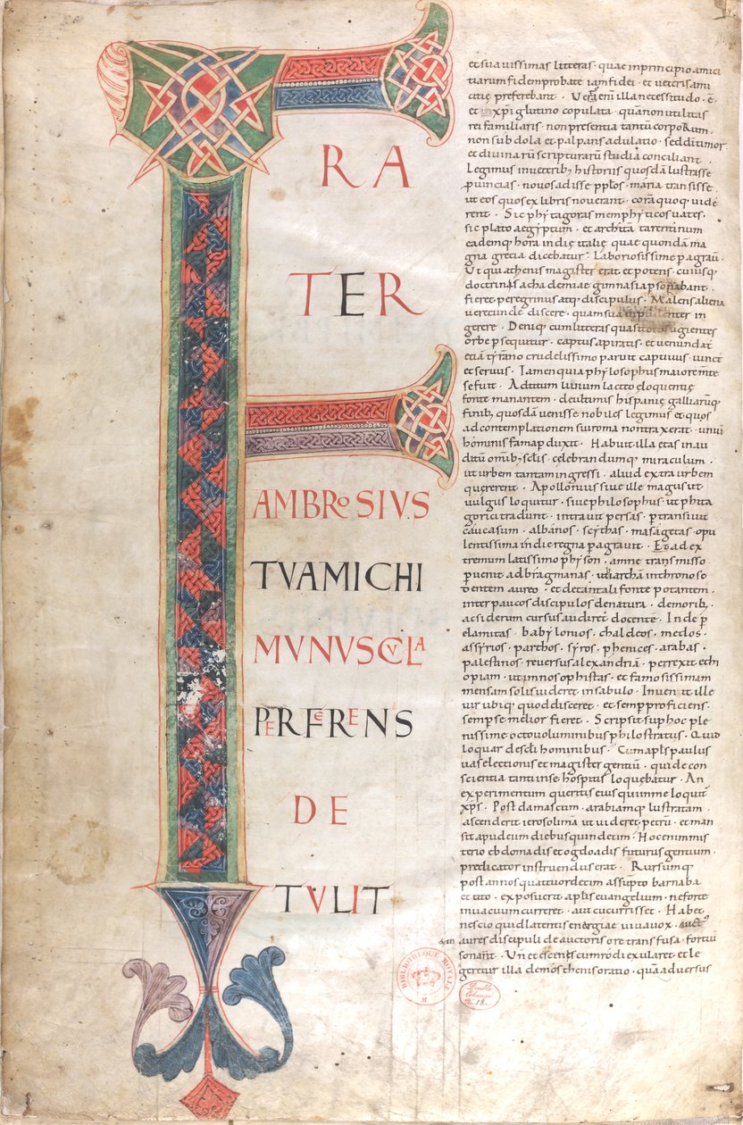 Frater Ambrosius michi munuscula perferens. Capulettera z dedikačního listu svatého Jeronýma od Unknown artist