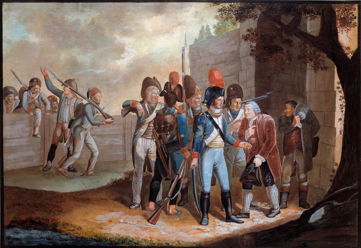 Francouzská revoluce: “” Příspěvek válečné hráze Francouzi ve Švýcarsku”” Anonymní obraz. 1798. Paříž, Musee de l