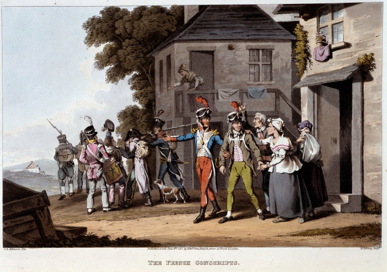 Francouzští branci, cca 1814 – v „“Historických, vojenských a námořních anekdotách a incidentech, které dorazily do náruče Velké Británie a jejich spojenců, končící ve Waterloo“ od Edwarda Orna od Unknown artist