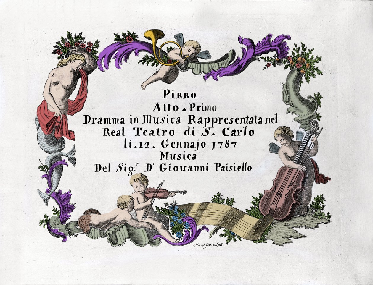 Frontispice of „“ Pirro “ od Giovanniho Paisiella (nebo Paeseella nebo Paesieilla) (1740-1816), italského skladatele. 1787 od Unknown artist