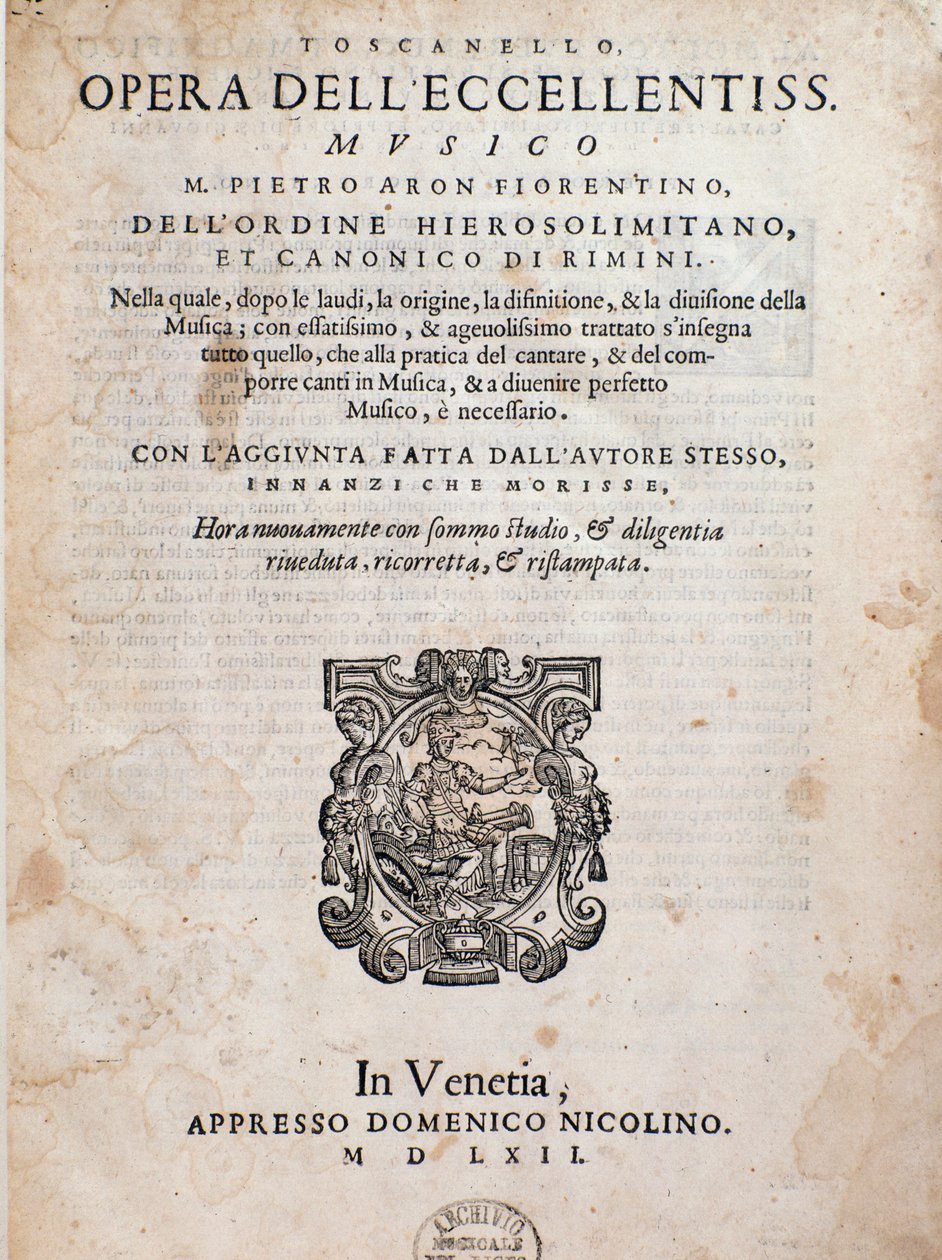 Frontispice of Toscanello v hudbě Pietra Arona od Unknown artist