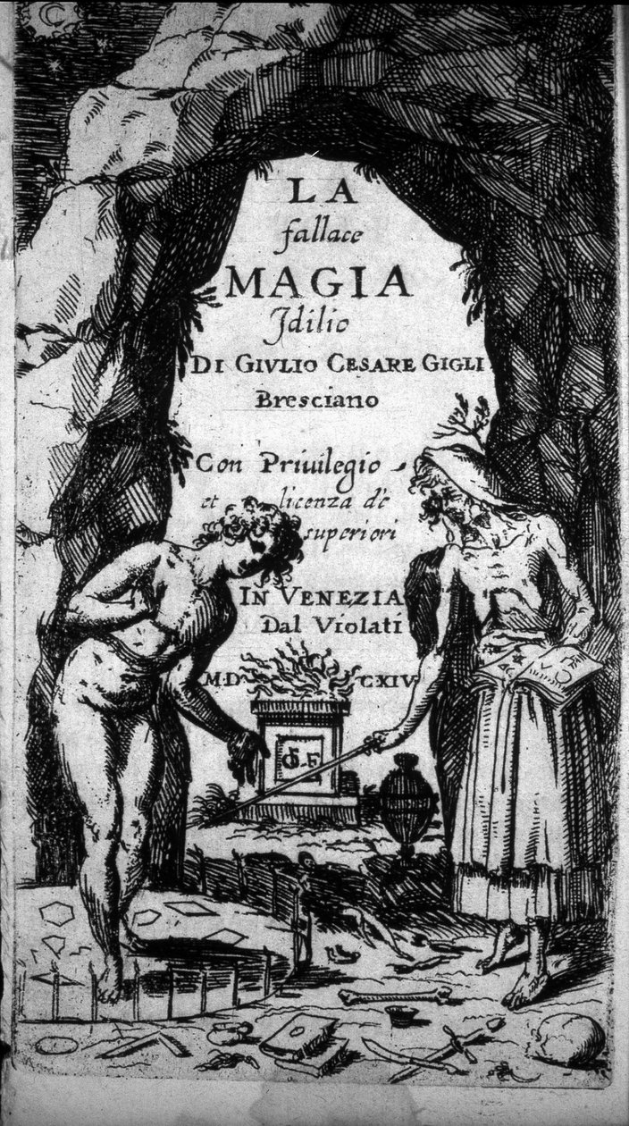 Frontispice knihy zobrazující čarodějnice provádějící magické obřady od Unknown artist