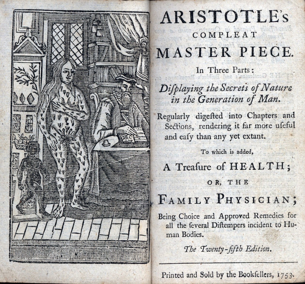 Frontispice lékařské léčby řeckého filozofa Aristotela (384-322 př.nl). (ARISTOTELŮV KOMPLETNÍ MISTROVSKÝ DÍL VE TŘÍČÁCH. ZOBRAZENÍ TAJEMSTVÍ PŘÍRODY V GENERACE ČLOVĚKA) 1753 od Unknown artist