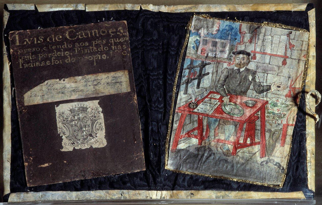 Frontispice sbírky básní portugalského básníka Luise Vaz de Camoes, známého jako Camoans (1525-1580). Básník je tam uvězněn. Lisabon, Národní muzeum starověkého umění od Unknown artist