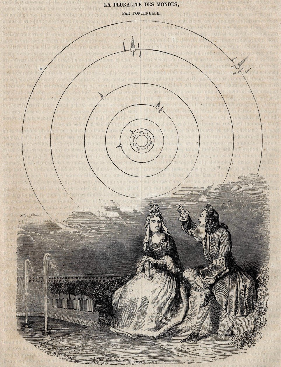 Frontispice „plurality světů“ od Bernarda Le Bouyera (Le Bovier) od Fontenelle (1657-1757), vyrytého Bernardem Picardem v roce 1756 od Unknown artist