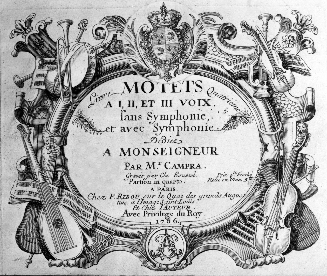 Frontispice partitury čtvrté knihy motet Andre Campra. 1706 od Unknown artist