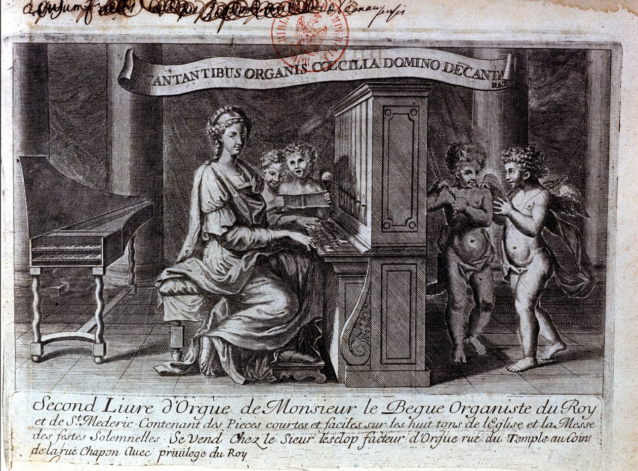 Frontispice druhé varhanní knihy pana Nicolase Lebègue. Francouzský skladatel 1631 až 1702. Varhaník sloužící Ludvíku XIV. Paris BNF od Unknown artist