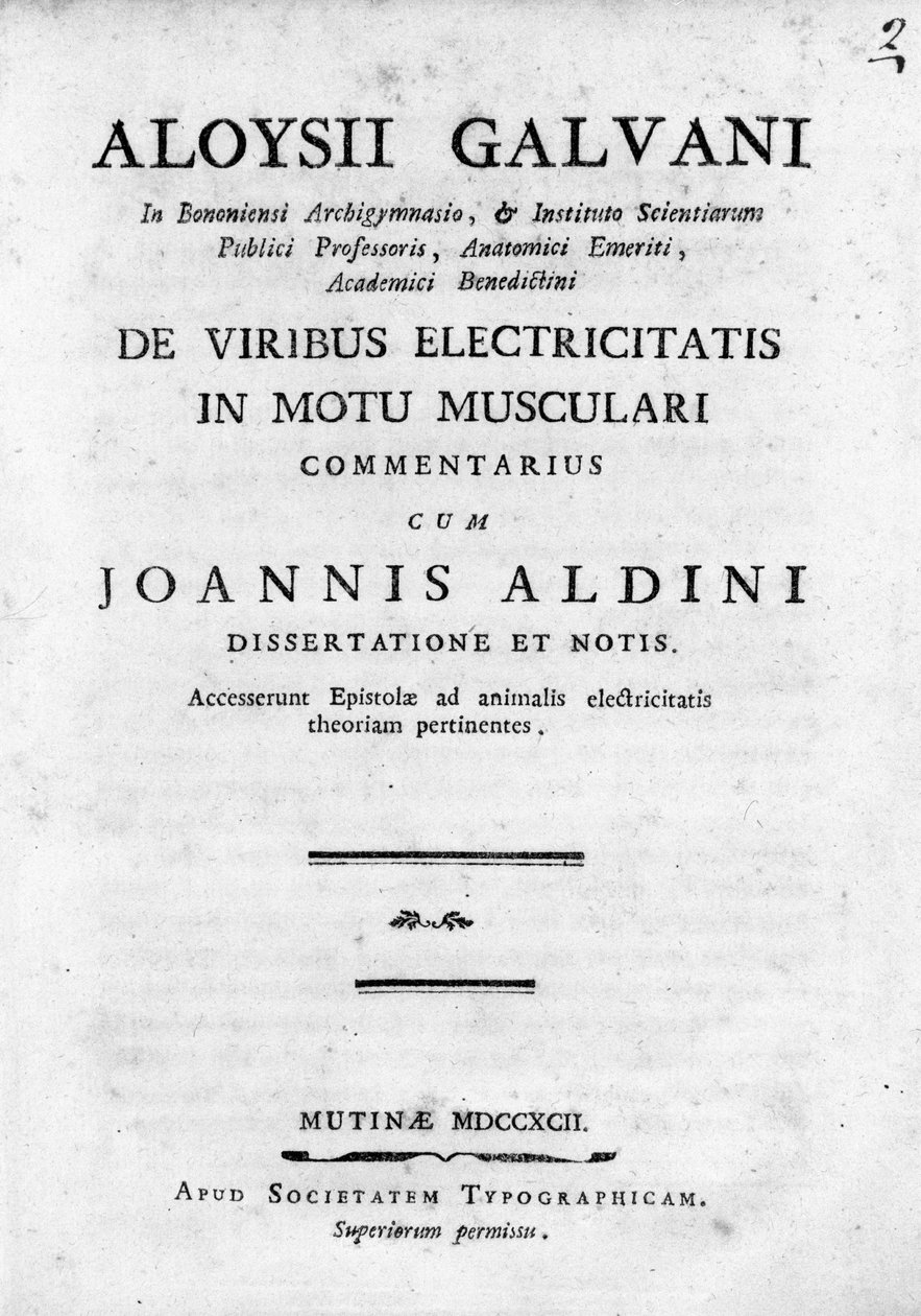 Frontispiece ""De Viribus Electricitatis in Motu Musculari Commentarius""" Pojednání o cirkulaci elektřiny ve svalech zvířat od Luigiho Galvaniho, italského fyzika od Unknown artist