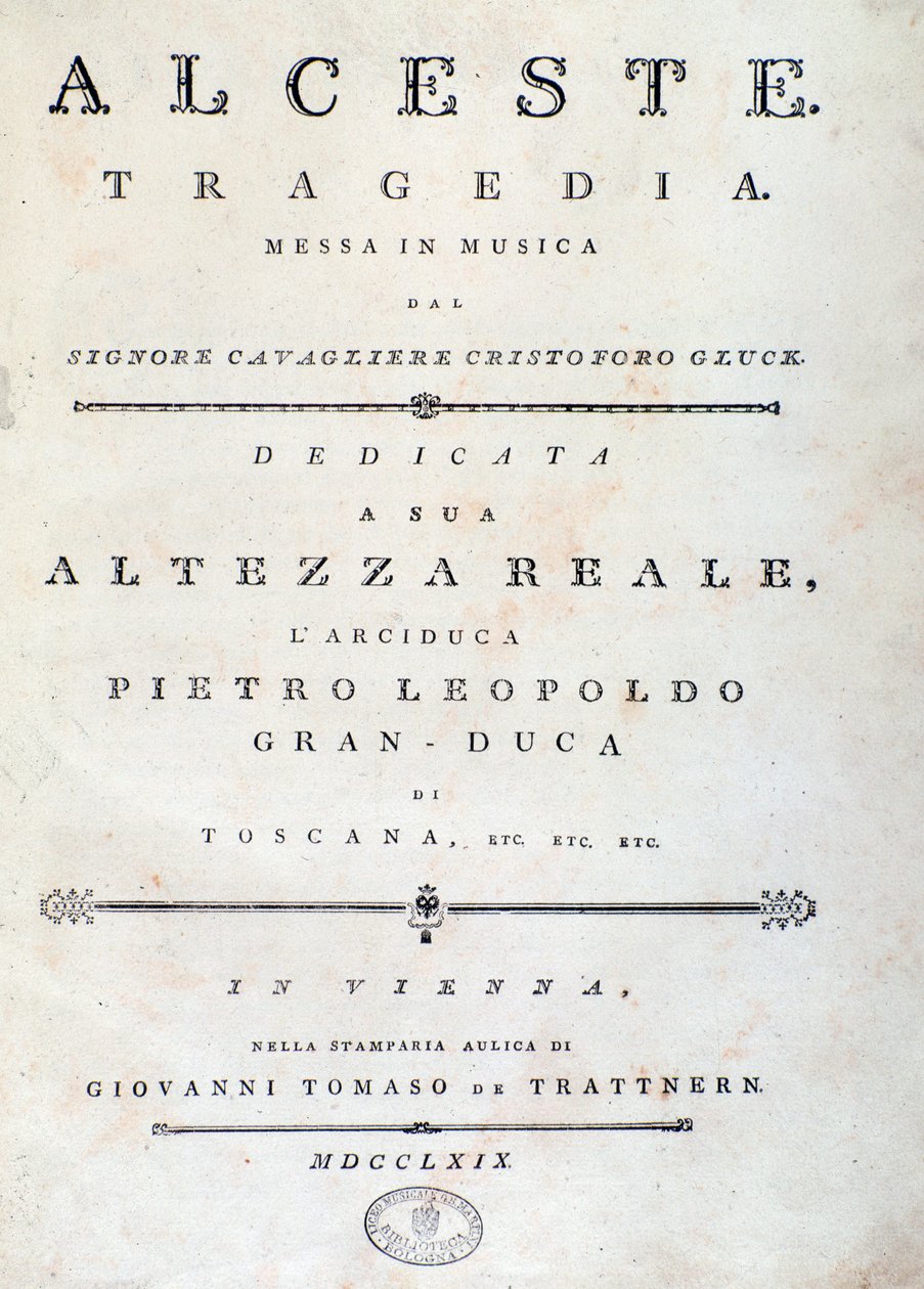 Frontispis notového listu Alceste, opera C. W. Glucka od Unknown artist