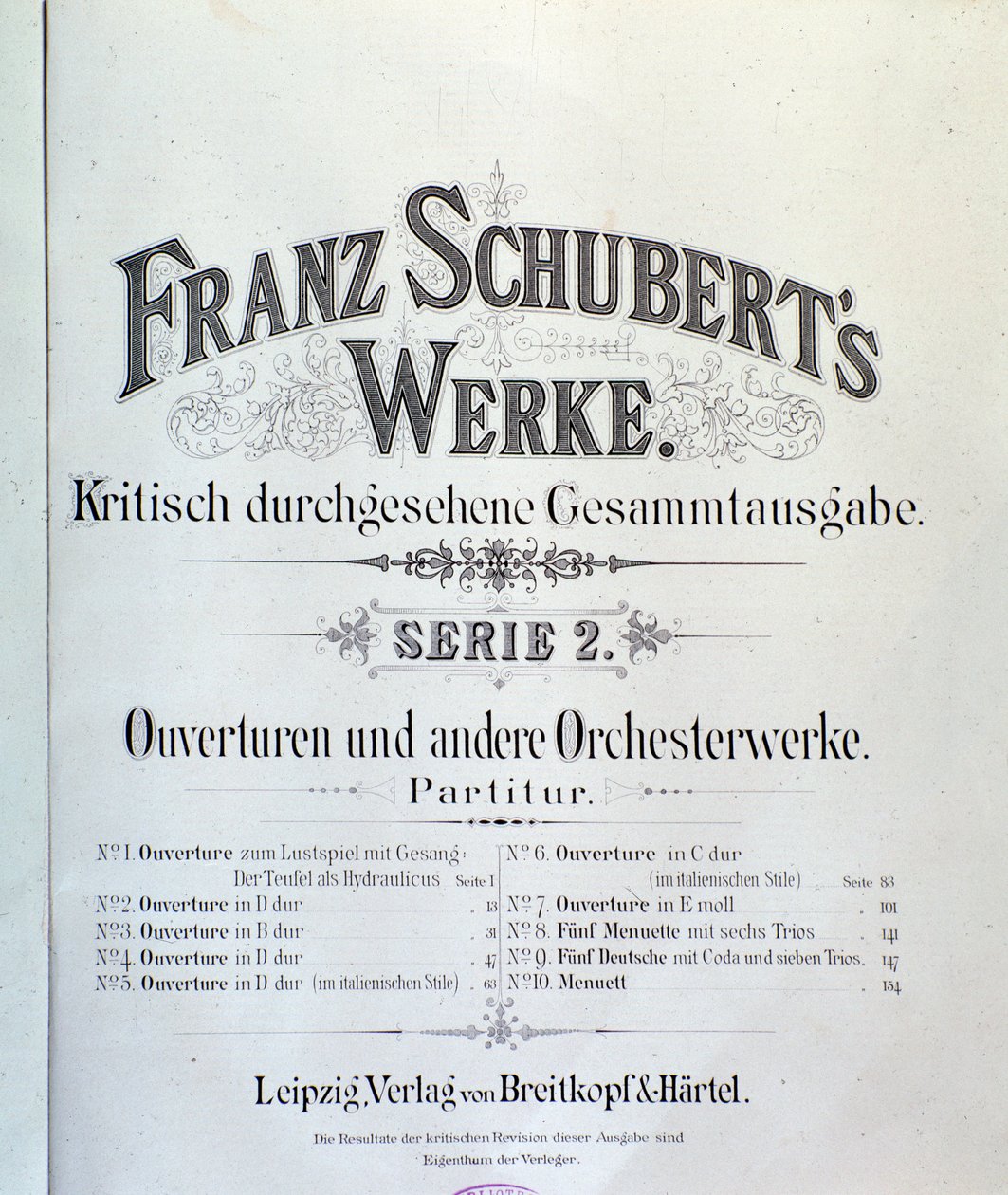 Frontispis partitury různých předeher Franze Schuberta od Unknown artist