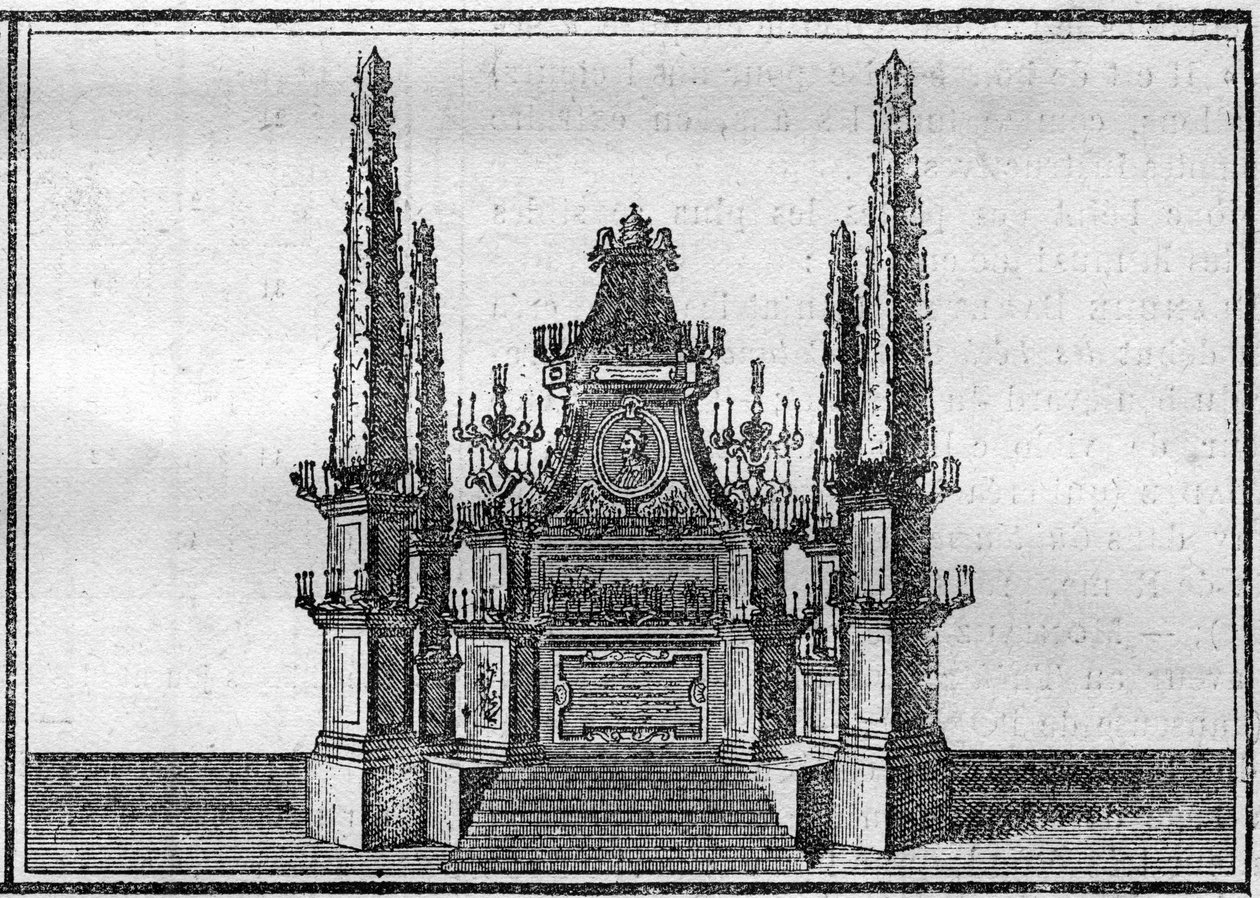 Pohřeb papeže v 18. století: katafalk zesnulého papeže. Rytina v „Histoire des religions““. od Unknown artist