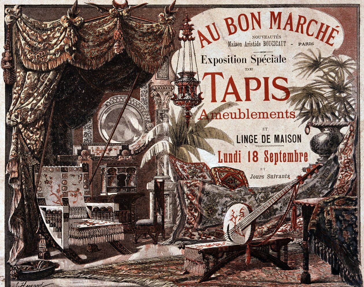 Nábytek a nábytkové koberce - reklama obchodu „“Le bon marche“, konec 19. století. od Unknown artist